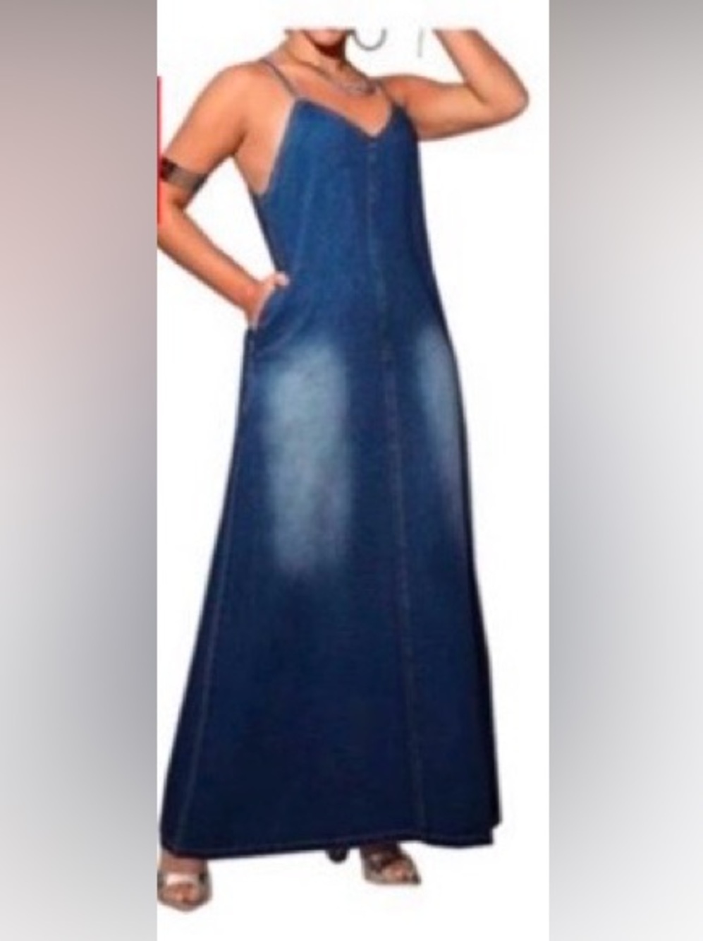 #1124 🦋  “LAST ONE” Denim Maxi Slip Dress - Dark Blue